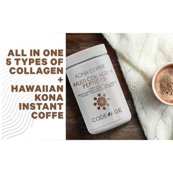 Codeage Kona Coffee Multi Collagen - 5 Types Collagen Peptides, Colagen Hidrolizat Din 5 Surse Sub Forma De Peptide Cu Cafea Kona Solubila, 408 G
