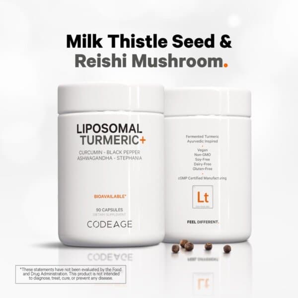Codeage  Turmeric Lipozomal Fermentat + Piper Negru,  Curcumin Si Ghimbir, 90 Cps