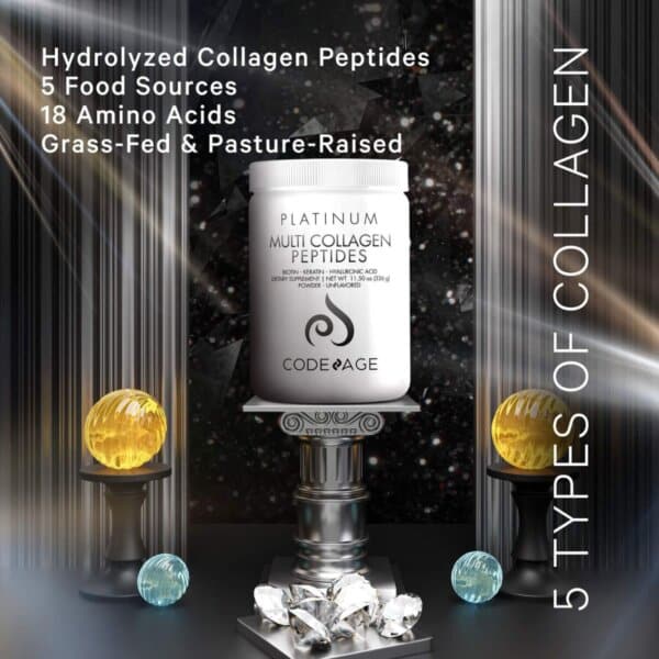 Codeage Platinum Multi Collagen Peptides, Peptide De Colagen Cu Biotina, Keratina Si Acid Hialuronic, 323 G