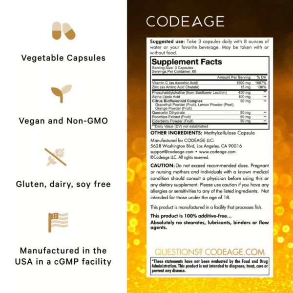 Codeage Liposomal Vitamin C, Formula Avansata Pentru Absorbtie Superioara, 180 Cps, GNC