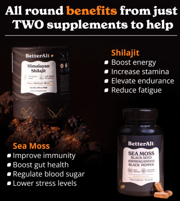 Better Alt Shilajit Sea Moss, Formula De Shilajit Cu Alge Marine, Ashwagandha Si Tongkat Ali, 120 Capsule