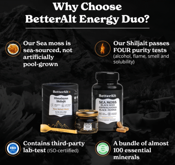 Better Alt Shilajit Sea Moss, Formula De Shilajit Cu Alge Marine, Ashwagandha Si Tongkat Ali, 120 Capsule