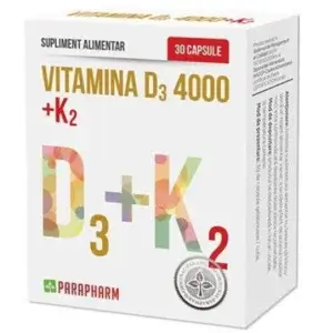 Vitamina D3 4000 IU și K2 150 µg, 30 capsule, Parapharm