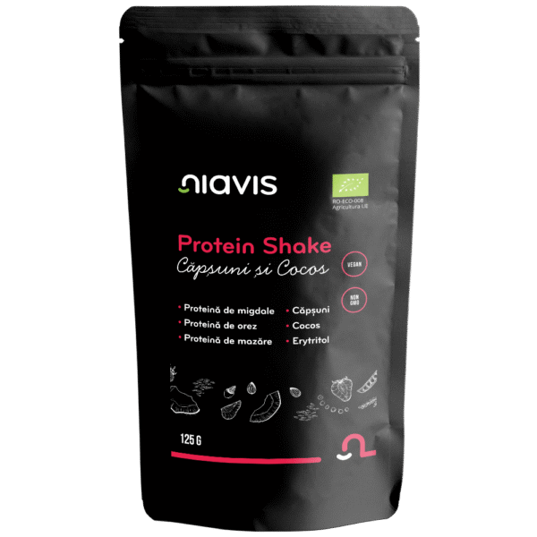 Protein Shake cu Căpșuni și Cocos Ecologic/BIO, 125g, Niavis