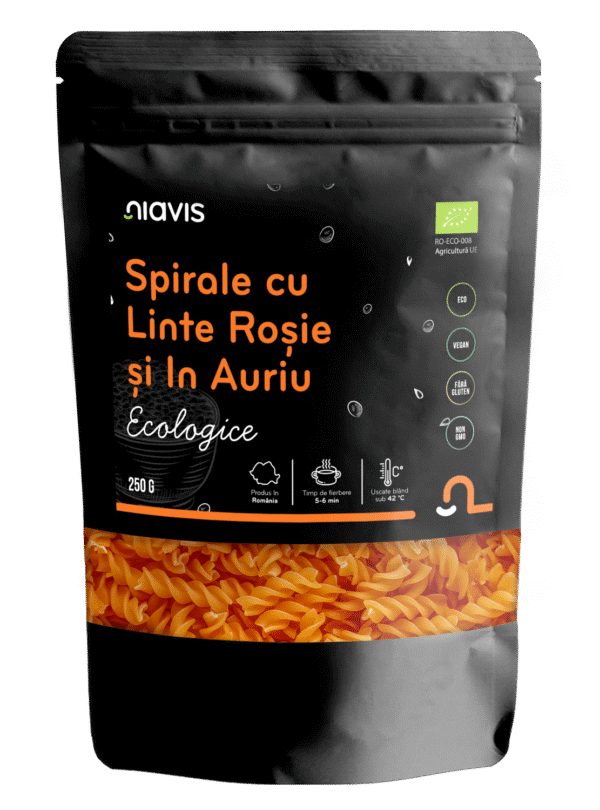 Spirale cu Linte Roșie și In Auriu Ecologice/BIO, 250g, Niavis