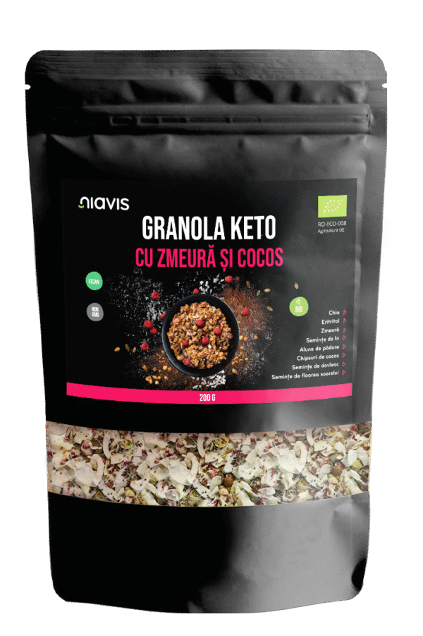 Granola Keto cu Zmeură și Cocos Ecologic/BIO, 200g, Niavis