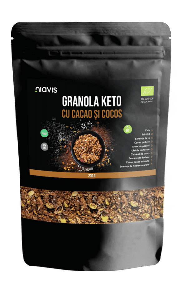 Granola Keto cu Cacao și Cocos Ecologic/BIO, 200g, Niavis