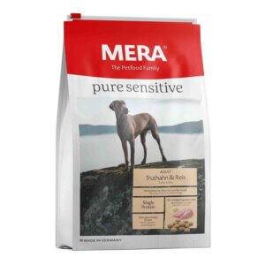 Hrană uscată câini MERA Pure Sensitive, Adult, Curcan și Orez, 4kg