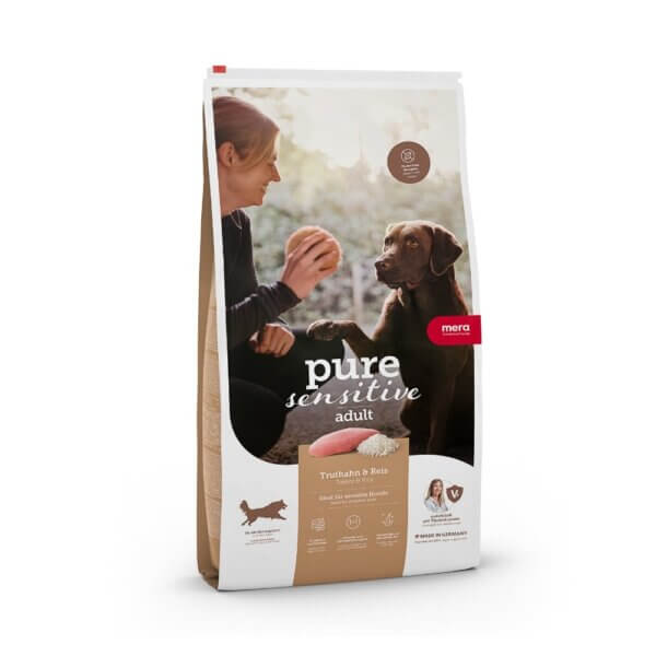Hrană uscată câini MERA Pure Sensitive, Medium Maxi, Adult, Curcan și Orez, 12,5kg