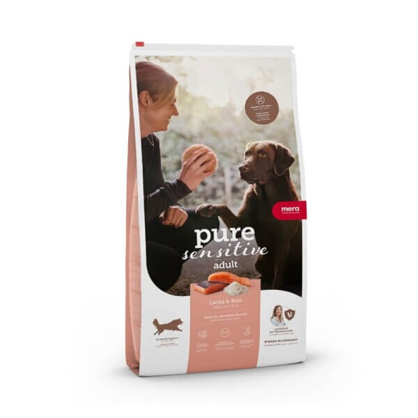 Hrană uscată câini MERA Pure Sensitive, Medium Maxi, Adult, Somon și Orez, 12,5kg