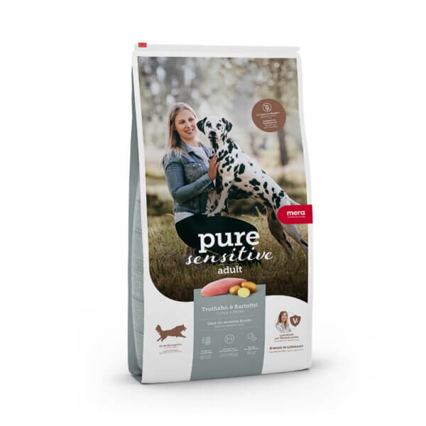 Hrană uscată câini MERA Pure Sensitive, Fresh Meat, Medium Maxi, Adult, Curcan și Cartof, 12,5kg