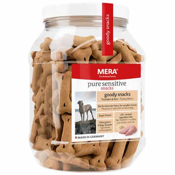 Recompense pentru câini Adult, MERA Goody Snacks, Curcan și Orez, 600g