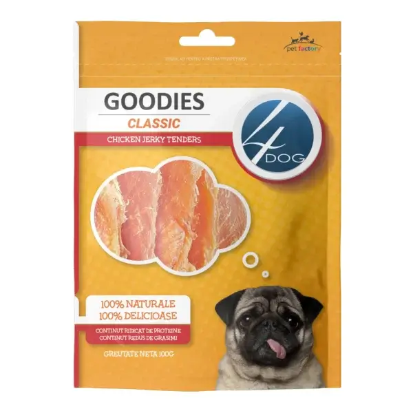 Recompense pentru câini Adult, 4DOG GOODIES Classic, Jerky Tenders Pui, 100g