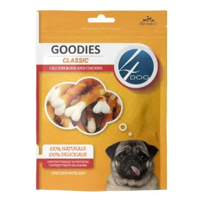 Recompense pentru câini Adult, 4DOG GOODIES Classic, Os din Calciu cu Pui, 100g