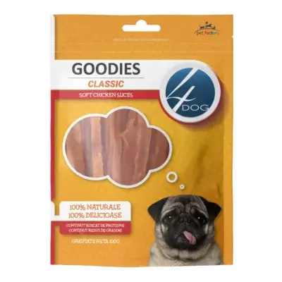 Recompense pentru câini Adult, 4DOG GOODIES Classic, Fâșii Moi de Pui, 100g