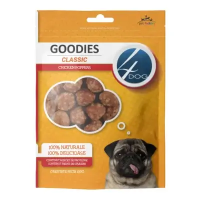 Recompense pentru câini Adult, 4DOG GOODIES Classic, Poppers cu Pui, 100g