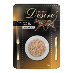 Hrană umedă pisică DESIRE Plic, Adult, Pui File și Ton în Supă, 70g