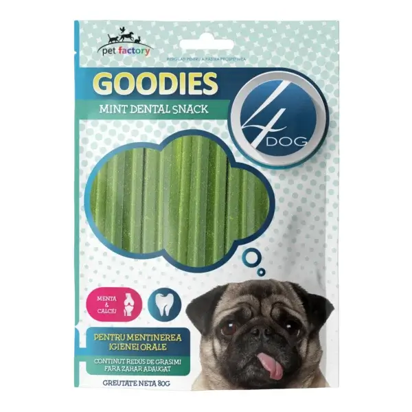Recompense pentru câini Adult, 4DOG GOODIES Dental Sticks, Mentă și Calciu, 80g