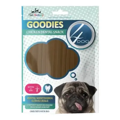 Recompense pentru câini Adult, 4DOG GOODIES Dental Sticks, Pui și Biotină, 80g