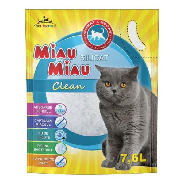 Nisip litieră MIAU MIAU Silicat Clean, 7.6L
