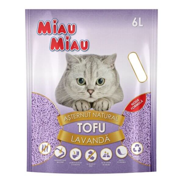 Nisip litieră MIAU MIAU Tofu, Lavandă, 6L