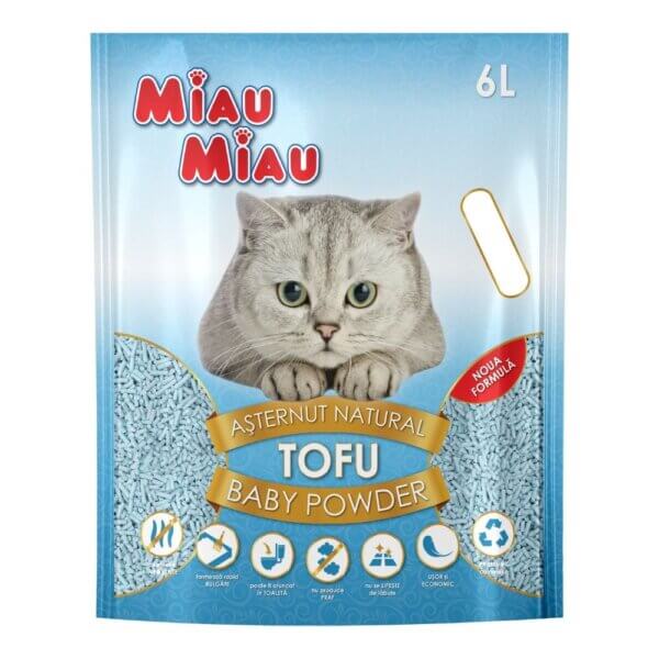 Nisip litieră MIAU MIAU Tofu, Baby Powder, 6L