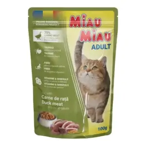 Hrană umedă pisică MIAU MIAU, Adult, Rață în sos, 100g