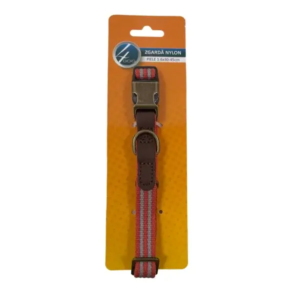 Zgardă 4DOG Nylon si Piele, 1,6x30-45 cm