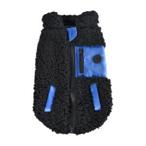 Haină pentru câini 4DOG DELUXE, Fluffy Negru si Albastru, 30 cm