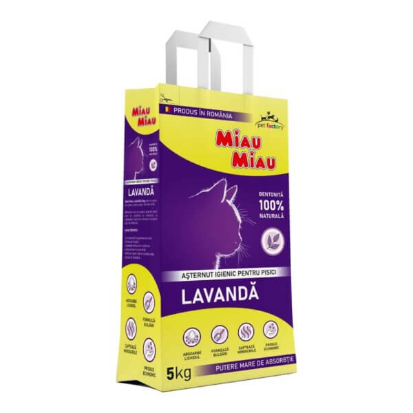 Nisip litieră MIAU MIAU Bentonită, Lavandă, 5kg