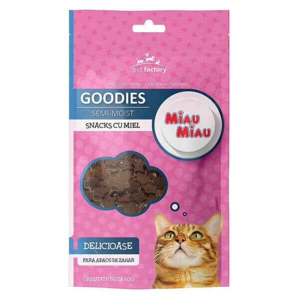 Snacks pentru pisică Adult, MIAU MIAU Goodies Snacks, Steluțe, Miel, 60g