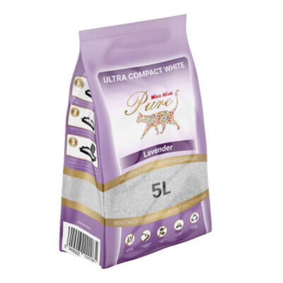 Nisip litieră MIAU MIAU Pure Bentonită, Lavandă, 5L