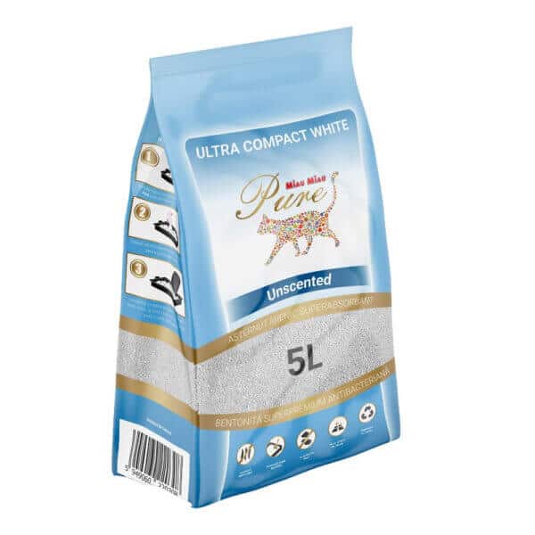 Nisip litieră MIAU MIAU Pure Bentonită, Clasic, 5L