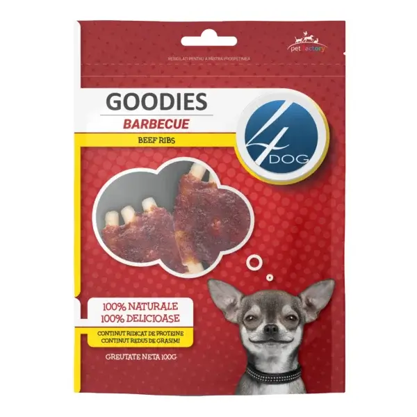 Recompense pentru câini Adult, 4DOG GOODIES Barbecue, Coaste de Vită, 100g