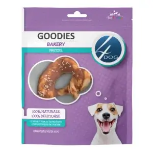 Recompense pentru câini Adult, 4DOG GOODIES Bakery, Covrig, Piele Presată și Pui, 100g