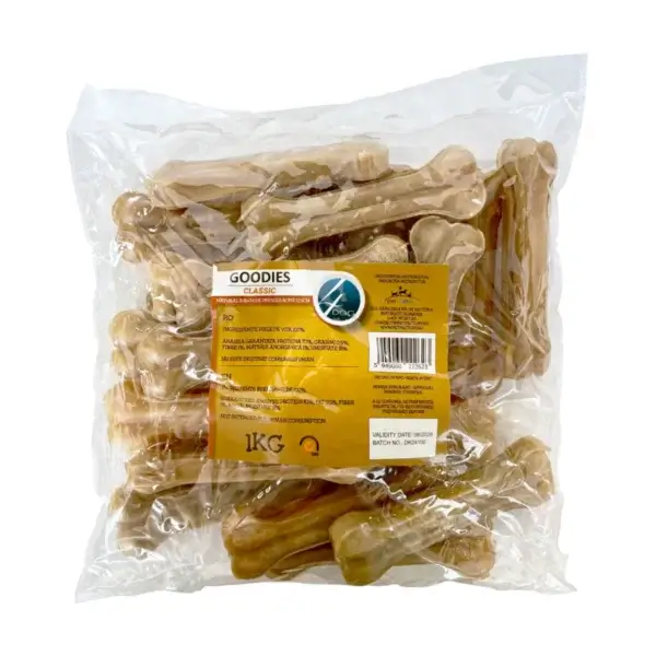 Recompense pentru câini Adult, 4DOG, Oase din Piele Presată, 12,5cm, 1kg