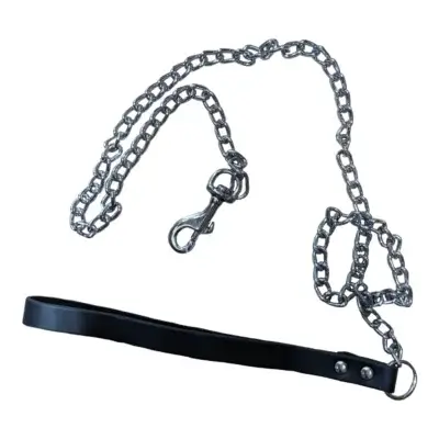 Lesă pentru câini 4DOG din Metal și Piele, Negru, Nr. 3, 3.0 90 cm