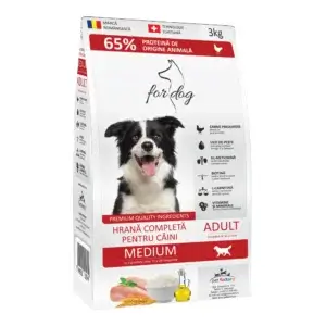 Hrană uscată câini FOR DOG Adult, Talie Medie, Pasăre, 3kg