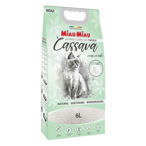 Nisip litieră MIAU MIAU Cassava, Ceai Verde, 6L