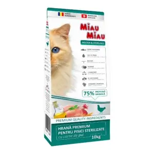 Hrană uscată pisici MIAU MIAU Indoor, Adult, Sterilizată, Pasăre, 10kg