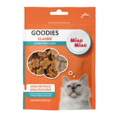 Snacks pentru pisică Adult, MIAU MIAU Goodies Classic, Mini Cloud, Somon, 50g