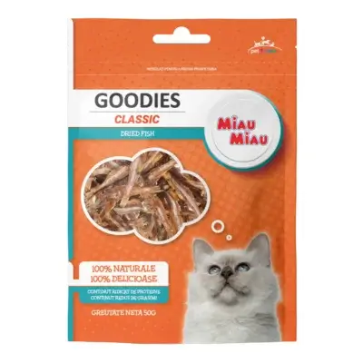 Snacks pentru pisică Adult, MIAU MIAU Goodies Classic, Dried Fish, Anșoa, 50g