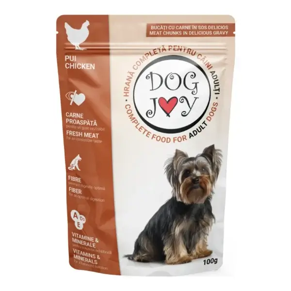Hrană umedă câini DOG JOY, Adult, Pui în Sos, 100g