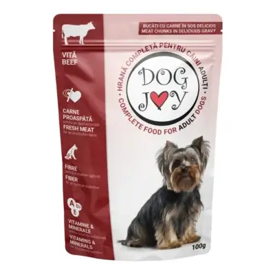 Hrană umedă câini DOG JOY, Adult, Vită în Sos, 100g