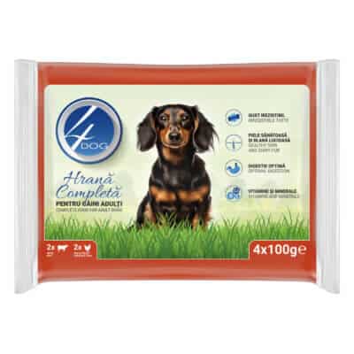 Hrană umedă câini Adult, 4DOG Mixt, Pui și Ficat, Vită, 4x100g