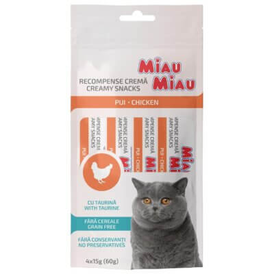 Creamy Snacks MIAU MIAU, pisică adult, pui, 4x15g