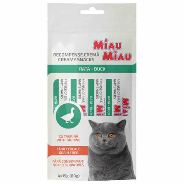 Creamy Snacks MIAU MIAU, pisica adult, Rață, 4x15g