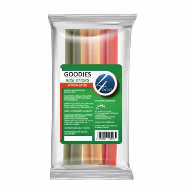 Recompense pentru câini Adult, 4DOG GOODIES, Sticks din Orez, Talie Medie, 17 cm, 3 bucăți, pungă