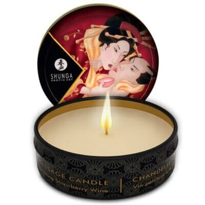 Lumânare pentru masaj ROMANCE, cu aromă de căpșuni, 30 ml, Shunga