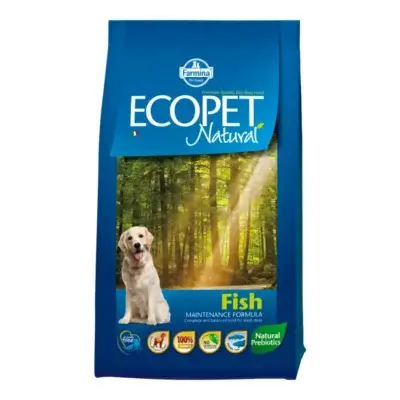 Hrană uscată câini ECOPET NATURAL Adult, Talie Medie, Pește, 2.5kg